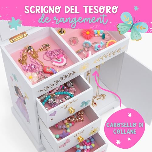 Portagioie Carillon Principessa per Bambine - Scatola Musicale per Bambini con Cassetti, Regali Principessa per Bambine, Scatole per Gioielli Principessa da 3 a 10 anni - 22,9 x 12,7 x 23,5 cm, Bianca - immagine 6