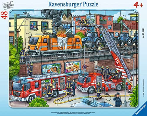 Ravensburger- Puzzle Cornice 30-48 Pezzi-I Vigili del Fuoco sulla ferrovia  Bambino, Colore, 05093 – Giochi e Prodotti per l'Età Evolutiva
