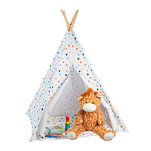 Relaxdays Tenda Giocattolo per Bambini, con Fondo, con Borsa per il Trasporto, HxLxP 160 x 115 x 115 cm, bianca/colorata