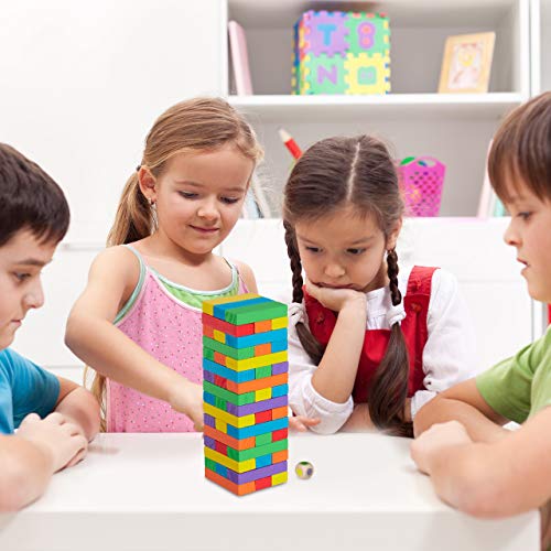 Relaxdays Torre Traballante, Gioco da Tavola, 48 Mattoncini in Legno, Impilare, Abilità, per Bambini e Adulti, Colorato, Multicolore - immagine 4