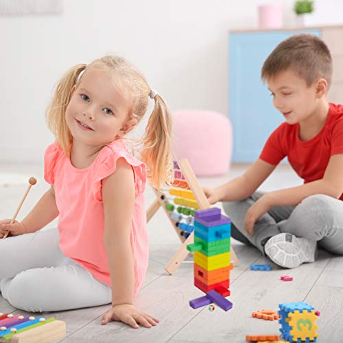 Relaxdays Torre Traballante, Gioco da Tavola, 48 Mattoncini in Legno, Impilare, Abilità, per Bambini e Adulti, Colorato, Multicolore - immagine 6