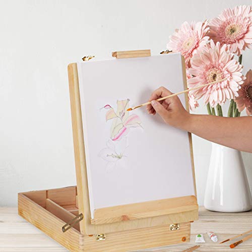 Relaxdays Valigetta Colori Pittore, Set di Accessori Acrilici, ad Olio e Altro, Cavalletto, Legno, Naturale - immagine 3