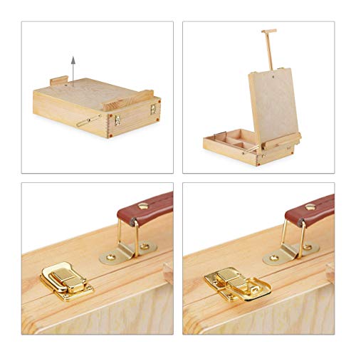 Relaxdays Valigetta Colori Pittore, Set di Accessori Acrilici, ad Olio e Altro, Cavalletto, Legno, Naturale - immagine 8