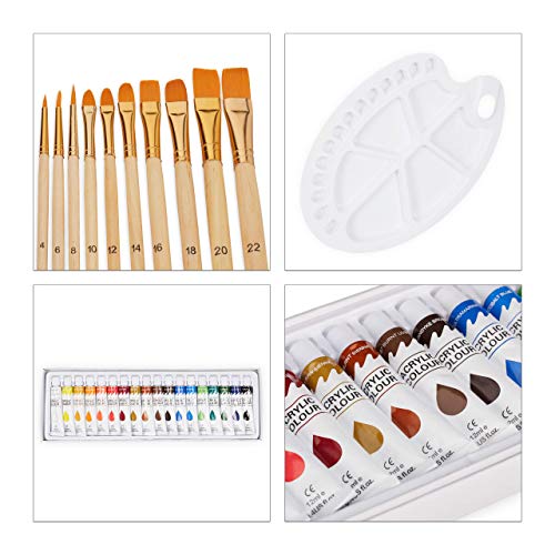 Relaxdays Valigetta Colori Pittore, Set di Accessori Acrilici, ad Olio e Altro, Cavalletto, Legno, Naturale - immagine 10