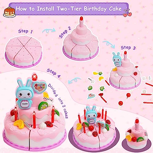 Set da tè da 70 pezzi per bambine set da tè con taglio torta di compleanno luce musica teiera dessert ciambella biscotti teiera piattini tazza gioco tè regali per bambini - immagine 5