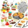 deAO Set da tè Gioco per Bambini, 40 Pezzi Set Accessori Cucina Giocattolo con Macchina Per Waffel Giocattolo Teiera e Giocattolo Cibo, Servizio da Te Giocattolo Tea Party Finta di Giocare con Dessert