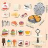 deAO Set da tè Gioco per Bambini, 40 Pezzi Set Accessori Cucina Giocattolo con Macchina Per Waffel Giocattolo Teiera e Giocattolo Cibo, Servizio da Te Giocattolo Tea Party Finta di Giocare con Dessert - immagine 7