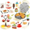 deAO Set da tè Gioco per Bambini, 40 Pezzi Set Accessori Cucina Giocattolo con Macchina Per Waffel Giocattolo Teiera e Giocattolo Cibo, Servizio da Te Giocattolo Tea Party Finta di Giocare con Dessert - immagine 8