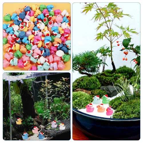 100pz Anatre Natalizia in Resina, Mini Anatre in Resina Anatre con Cappello Natalizio Piccola Anatra in Resina in Miniatura per Giardino Paesaggio Decorazioni per Case delle Bambole (Colorati) - immagine 6