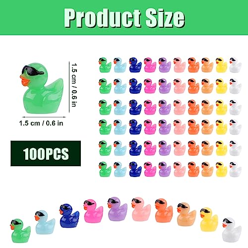 100pz Anatre in Resina, Anatre Gialle Mini con Occhiali da Sole Anatra in Resina da Giardino per Artigianato Anatra per Acquario Scuola Casa delle Bambole Decorazioni in Vaso (10 Colori) - immagine 3