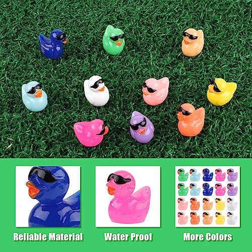 100pz Anatre in Resina, Anatre Gialle Mini con Occhiali da Sole Anatra in Resina da Giardino per Artigianato Anatra per Acquario Scuola Casa delle Bambole Decorazioni in Vaso (10 Colori) - immagine 5