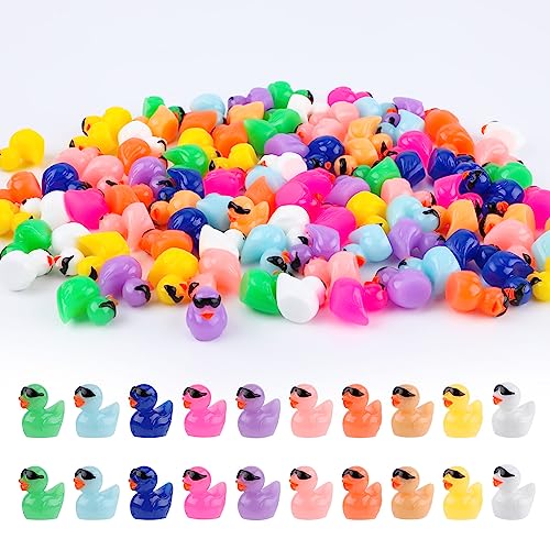 100pz Anatre in Resina, Anatre Gialle Mini con Occhiali da Sole Anatra in Resina da Giardino per Artigianato Anatra per Acquario Scuola Casa delle Bambole Decorazioni in Vaso (10 Colori)