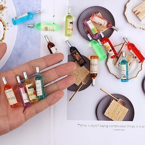 20pz Bottiglie in Miniatura, Carino Vino per Casa Delle Bambole Bottiglie per Mini Cibo Mini Accessori per Bevande per la Casa per Decorazioni per Case Delle Bambole in Scala 1:12 (10 Colori) - immagine 4