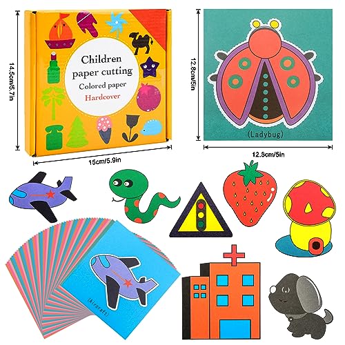 BIQIQI Kit per Tagliare e per le Creazioni di Carta per Bambini, da 96 Fogli + 1 Forbice di Sicurezza Fai-da-Te per Ragazzi - immagine 3