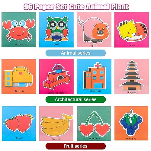 BIQIQI Kit per Tagliare e per le Creazioni di Carta per Bambini, da 96 Fogli + 1 Forbice di Sicurezza Fai-da-Te per Ragazzi - immagine 5