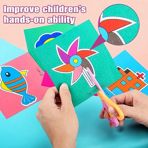 BIQIQI Kit per Tagliare e per le Creazioni di Carta per Bambini, da 96 Fogli + 1 Forbice di Sicurezza Fai-da-Te per Ragazzi - immagine 6