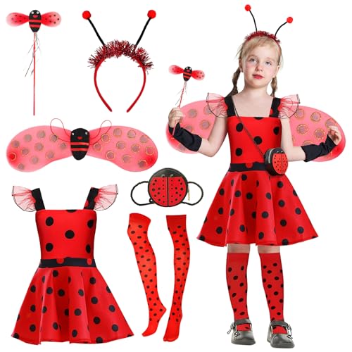 Costume Ladybug Bambina, Costume da Coccinella per ragazze Vestito da  coccinella a pois con calzini borsa fasce per capelli ali rosse Cosplay da  coccinella per bambini Carnevale Halloween Natale – Giochi e