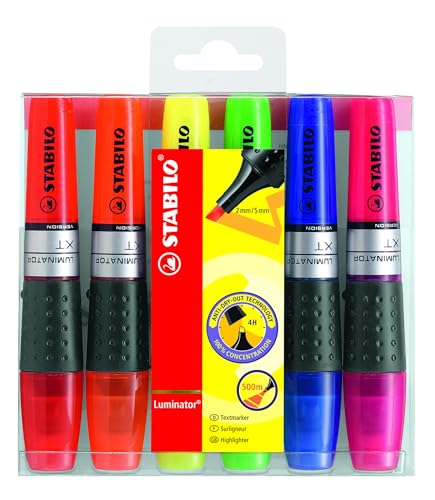 Evidenziatore - STABILO LUMINATOR - lunga durata e doppio tratto (2 + 5 mm) - Astuccio da 6 - Colori assortiti - immagine 2