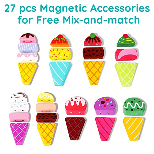 Gelato Giocattolo di Rimorchio per Bambini 28 pezzi Giocattoli di Imitazione in Legno Bancone Gelato Multicolore con Animale Camion Accessori per Gelato Gioco di Ruolo Educativo per Bambini di 3+ Anni - immagine 3