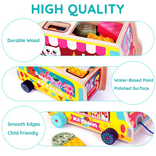 Gelato Giocattolo di Rimorchio per Bambini 28 pezzi Giocattoli di Imitazione in Legno Bancone Gelato Multicolore con Animale Camion Accessori per Gelato Gioco di Ruolo Educativo per Bambini di 3+ Anni - immagine 7
