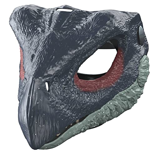 Jurassic World - Il Dominio Maschera di Dinosauro, ispirata al film, con fauci aperte, fattezze e colori realistici, aperture per occhi e naso e cinturino per fissarla, costume regalo da 4+ anni GWY33 - immagine 5