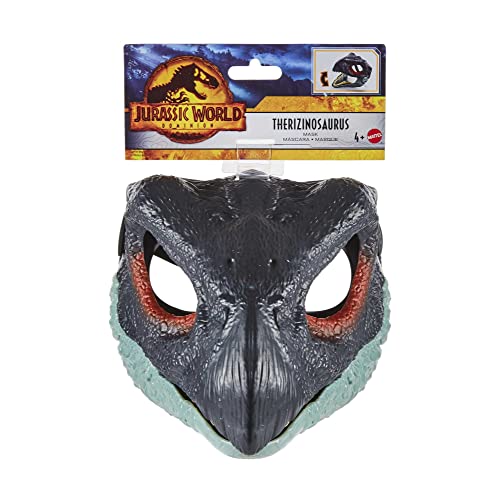 Jurassic World - Il Dominio Maschera di Dinosauro, ispirata al film, con fauci aperte, fattezze e colori realistici, aperture per occhi e naso e cinturino per fissarla, costume regalo da 4+ anni GWY33 - immagine 7