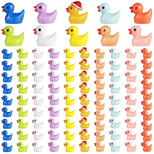 LUTER 100 Pezzi Mini Anatre in Resina, Anatra in Miniatura Piccole Anatre Figure di Anatra per Casa delle Bambole Artigianato DIY Paesaggio del Giardino Decorazioni per Casa (Multi Colori e Stili)