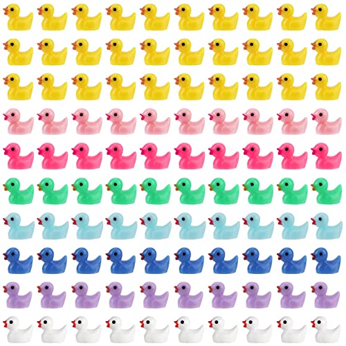 LUTER 100 Pezzi Mini Anatre in Resina, Piccole Anatre Figure in Miniatura per Acquario Giardino Paesaggio Casa delle Bambole Ornamento Decorazioni in Vaso Fai da Te (Multicolore)