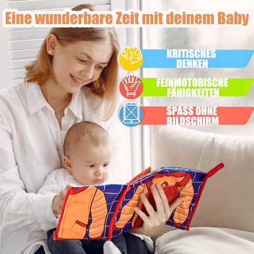 Libro Giocattolo in Tessuto per Bambini 6 Mesi, Libro Sensoriale Interattivo Morbido al Tatto, Giocattolo Didattico Colorato, Libro Silenzioso per Bambini 0 3 9 12 Mesi, Regalo Bimba Bimbo 1 Anno - immagine 5