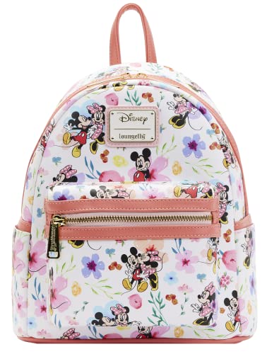 Loungefly Disney Mickey Minnie Mouse Mini Zaino Borsa AOP Floreale, Multicolore, Mini, Mini zaino
