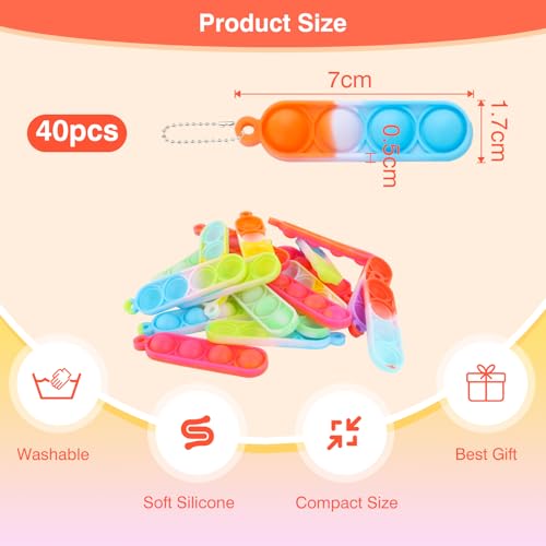 MXTIMWAN Mini Pop Push It Fidget Toy Portachiavi, 40 Pcs Mini Toy Portachiavi, Mini Squeeze Pop Fidget It Giocattoli, Colorato Silicone Spremere Pop Bubble Giocattoli Sensoriali, per Bambini e Adulti - immagine 3