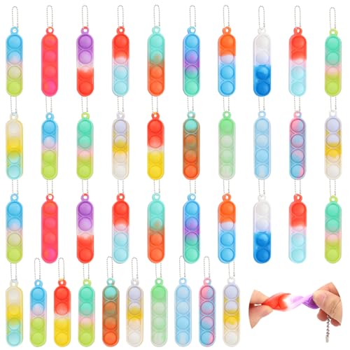 MXTIMWAN Mini Pop Push It Fidget Toy Portachiavi, 40 Pcs Mini Toy Portachiavi, Mini Squeeze Pop Fidget It Giocattoli, Colorato Silicone Spremere Pop Bubble Giocattoli Sensoriali, per Bambini e Adulti