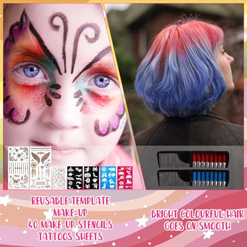Mkitnvy Body Painting, Trucchi Neon, Truccabimbi Kit, 20 Colori Trucco Viso Bambini, Face Painting con 40 Stampini e 3 Pennelli, Corpo di Vernice Adatto Halloween Party,Compleanno,Cosplay - immagine 5