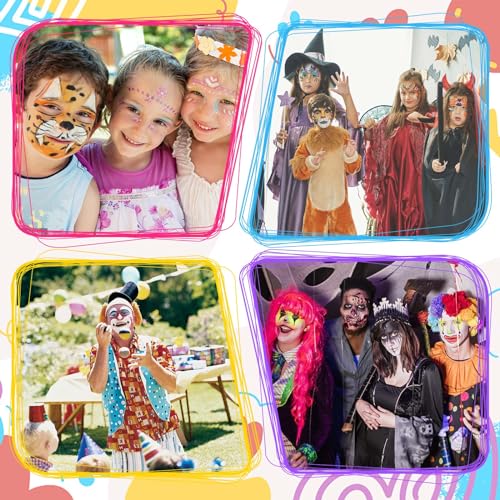 Mkitnvy Body Painting, Trucchi Neon, Truccabimbi Kit, 20 Colori Trucco Viso Bambini, Face Painting con 40 Stampini e 3 Pennelli, Corpo di Vernice Adatto Halloween Party,Compleanno,Cosplay - immagine 8