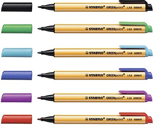Penna Ecosostenibile con punta in fibra - STABILO GREENpoint - CO2 neutral - Astuccio da 6 - Colori assortiti - immagine 4