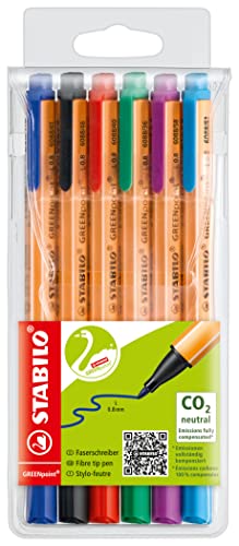 Penna Ecosostenibile con punta in fibra - STABILO GREENpoint - CO2 neutral - Astuccio da 6 - Colori assortiti - immagine 2