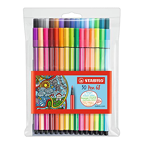 Pennarello Premium - STABILO Pen 68 - Astuccio da 30 (24 base + 6 Neon) - Colori assortiti - immagine 2