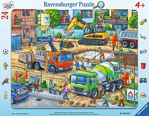 Ravensburger 05142 – Sul cantiere c'è cosa succede Puzzle con cornice da 24 pezzi, per bambini dai 4 anni in su, con Search and Find, Colore Verde teal/turchese