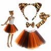 SKHAOVS 4 Pezzi Costumi da Tigre Set,Set di Costumi da Animale,Orecchie di Tigre,Copricapo,Coda, Fiocco e Tutù,per Bambina Costume per Halloween Festa di Carnevale Travestimento