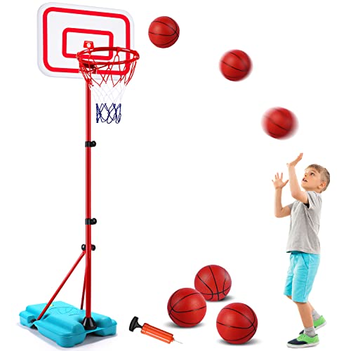 SUPER JOY Canestro Basket Bambini – Canestro Basket Esterno Interno Bambini  – Mini Basket Canestro Bambini e Supporto3 4 5 6 7 Anni Set da Basket  Portatile Regolabile da 88-190cm con 3