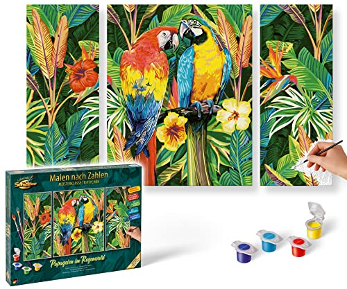 Schipper Numeri, pappagalli nella Foresta pluviale – Immagini da dipingere per Adulti, con Pennello e Colori acrilici, trittico, 50 x 80 cm, Multicolore, 609260853
