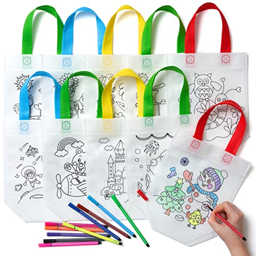THE TWIDDLERS Kit di Borse da Colorare per Bambini - 10 Borsette da Colorare e 10 Pennarelli