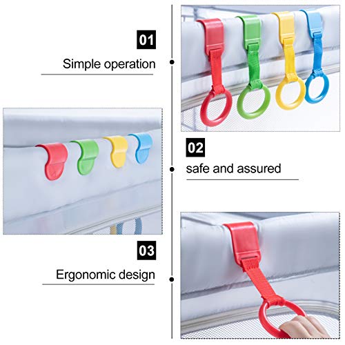 TOYANDONA 4 anelli per culla, anelli da appendere per lettino, per bambini, per appendere la culla, per bambini, per imparare a stare in piedi, per il box e i passeggini (colore assortito) - immagine 4