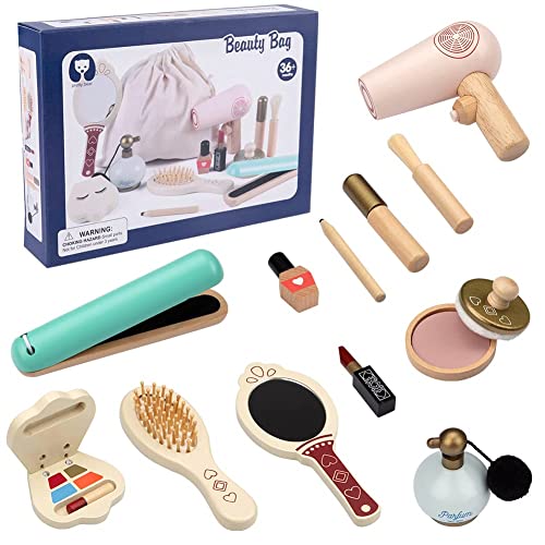 ThinkMax Set di trucchi per bambini, in legno, per ragazze, giocattolo per  il trucco in legno, kit per il trucco, regalo di compleanno per bambini 4 5  6 7 anni – Giochi