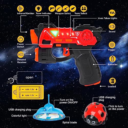 VATOS 4 IN 1 Laser Tag Guns Set, Mini Laser Guns a infrarossi per bambini con Drone Volante e Coccinella, Multiplayer LaserTag Indoor Outdoor Game per Ragazzi Ragazze Adulti - immagine 7