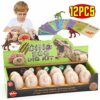 VATOS Kit di Scavo di Uova di Dinosauro 12 Pezzi, Scopri 12 Diversi Dinosauri, Giocattolo Festa di Pasqua STEM Giocattoli Educativi di Apprendimento per 6,7,8,9 Anni Ragazzi Ragazze Bambini Regalo