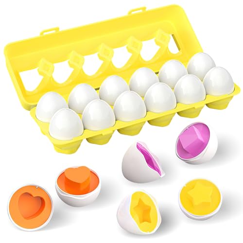 12PCS Uova Abbinate Colore e Forma Riconoscimento Uova Giocattoli Uova Montessori Giocattolo per Bambini Puzzle di Corrispondenza Uovo Giocattolo Educativo per Bambini Regalo Corrispondenza Uovo Set