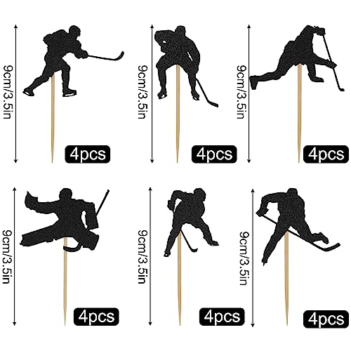 24 Pezzi Topper per Torta Hockey, Topper per Cupcake Hockey Neri Topper Cupcake a Tema Sportivo Bastoncini Torta Compleanno Decorazione per Forniture per Decorazioni di Compleanno per Feste - immagine 3