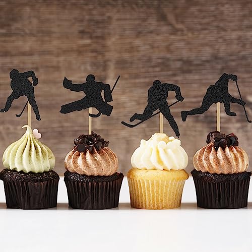 24 Pezzi Topper per Torta Hockey, Topper per Cupcake Hockey Neri Topper Cupcake a Tema Sportivo Bastoncini Torta Compleanno Decorazione per Forniture per Decorazioni di Compleanno per Feste - immagine 5