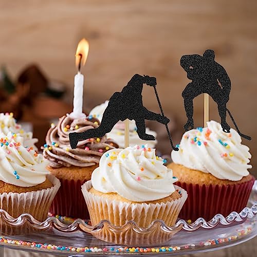24 Pezzi Topper per Torta Hockey, Topper per Cupcake Hockey Neri Topper Cupcake a Tema Sportivo Bastoncini Torta Compleanno Decorazione per Forniture per Decorazioni di Compleanno per Feste - immagine 6